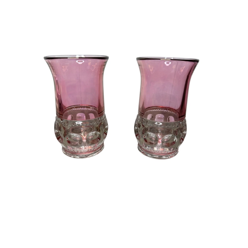 Tiffin Franciscan Kings Crown Pink Flashed Thumbprint Glass Tumblers Set of 2
